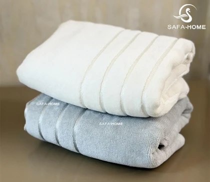 ست حوله عروس و داماد مدل مدرن طوسی و سفید