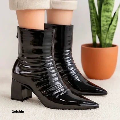 بوت ورنی پاشنه‌دار چین‌دار