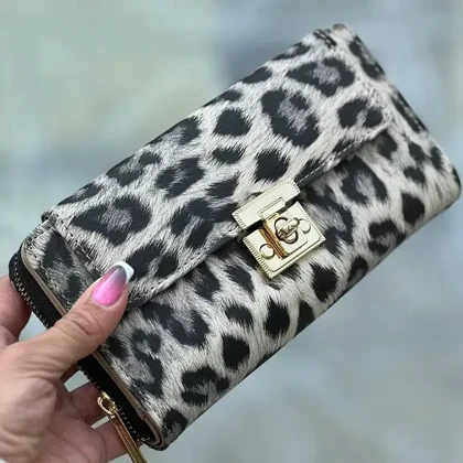 کیف پول زنانه و دخترانه پلنگی پیچی مدل MSN22-18