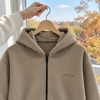 سویشرت کلاهدار مردانه مدل ZARA-خاکی