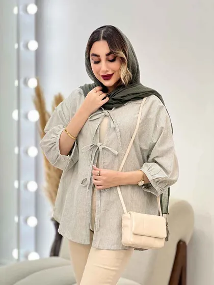 شومیز راه راه جلو بند آستین پیله