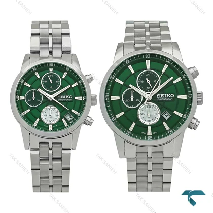 ساعت ست سیکو سه موتوره کورنوگراف استیل صفحه سبز Seiko-7832-S