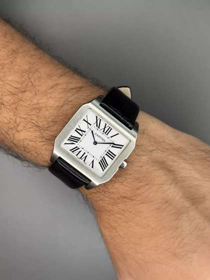 ساعت مچی کارتیه سانتوس دومونت قاب سیلور صفحه سفید Cartier Santos Dumont