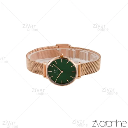 ساعت دنیل ولینگتون زنانه رزگلد صفحه سبز بند حصیری اسمال 104715