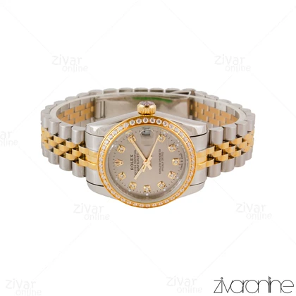 ساعت رولکس دیت جاست زنانه دورنگ طلایی صفحه طوسی 104849