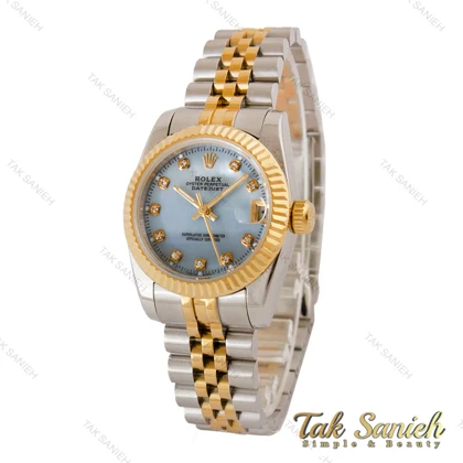 ساعت رولکس زنانه دورنگ طلایی صفحه آبی صدفی مدیوم Rolex-5042-M-L