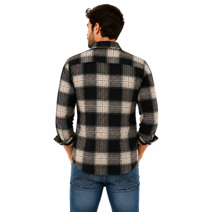 پیراهن پاییزه مردانه چهارخانه مدل classic Black line
