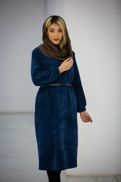 پالتو بلند کفتان زنانه یقه گرد بیسکوییتی