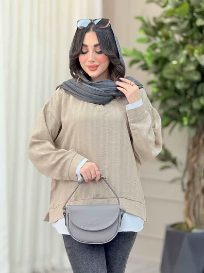 شومیز یقه تک دکمه ترکیبی