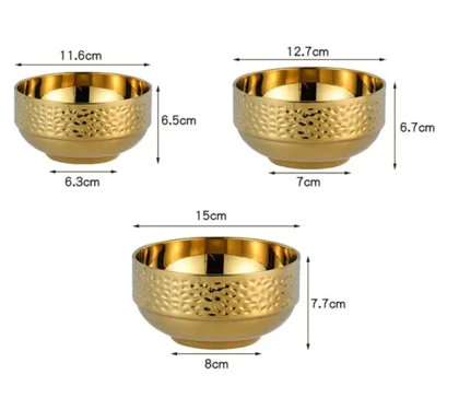 کاسه دو جداره سه عددی استیل چکشی طلایی