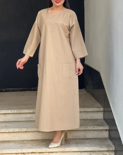 پیراهن لینن خارجی دو جیب 6099