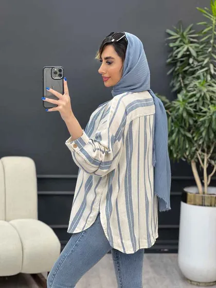 شومیز تک جیب راه راه پایین هلال