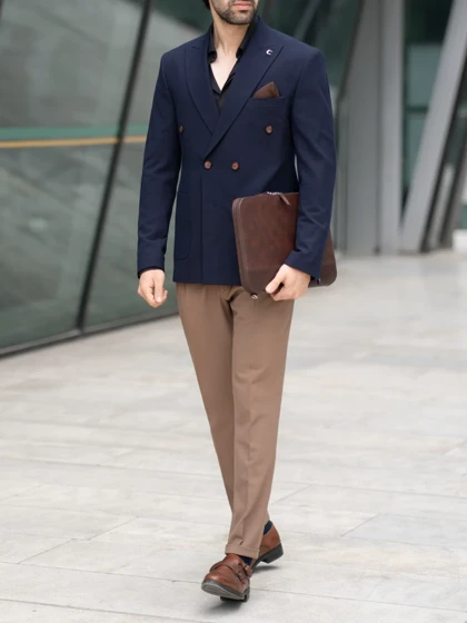 کت دبل برست سرمه ای کد c211