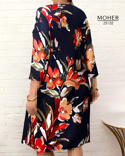 تونیک زنانه سایز بزرگ با طرح گل‌های درشت و زمینه سرمه‌ای