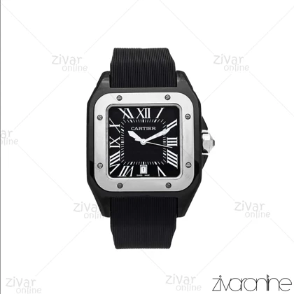 ساعت کارتیر مردانه مدل سانتوس 100 سیلور مشکی بند رابر 106366