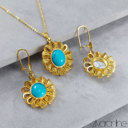 نیم ست زنانه طرح فیروزه برنجی طلایی 10048