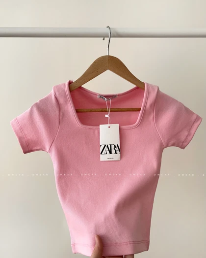 کراپ تیشرت یقه خشتی ZARA