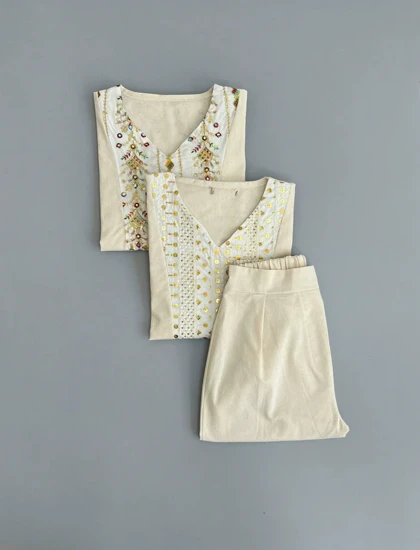 ست لینن با خرجکار هندی کد 2896