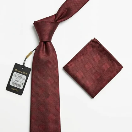 کراوات و پوشت دستدوز طرح تارتان حصیری برند Massimo Dutti