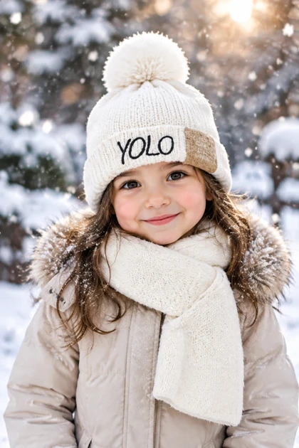 ست کلاه و شال گردن بافت بچگانه مدل YOLO - رنگ کرمی / شیری (داخل مخمل)