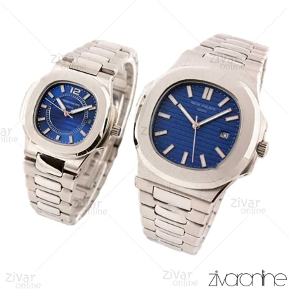 ست ساعت پتک فیلیپ ناتیلوس نقره ای صفحه سرمه ای 102476