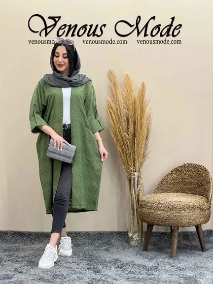 مانتو کتیبه آستین دکمه دار