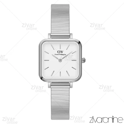 ساعت دنیل ولینگتون زنانه کوادرو مربعی نقره ای سفید 104110