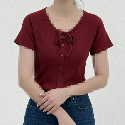تیشرت زنانه کبریتی جلو گره‌ای | آی بولک