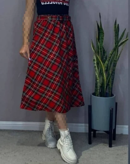 دامن چهارخونه پشمی قد 75 کد 50129