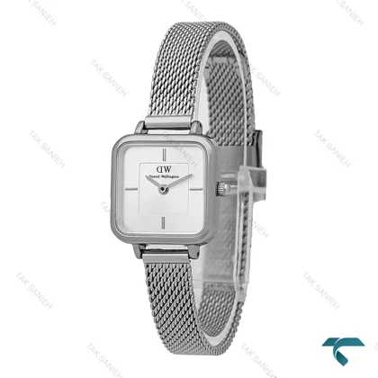 ساعت دنیل ولینگتون زنانه مربعی بند حصیری تمام سیلور DW-7624-L