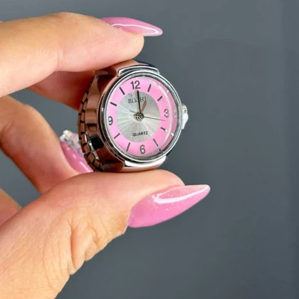 ساعت انگشتری زنانه بند کشی استیل طرح کلاسیک دور صورتی