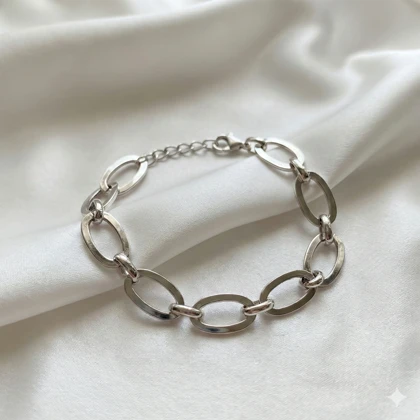 دستبند زنجیری برند شین مدل «لینک بیضی» | با آبکاری رادیوم و جلای آینه‌ای