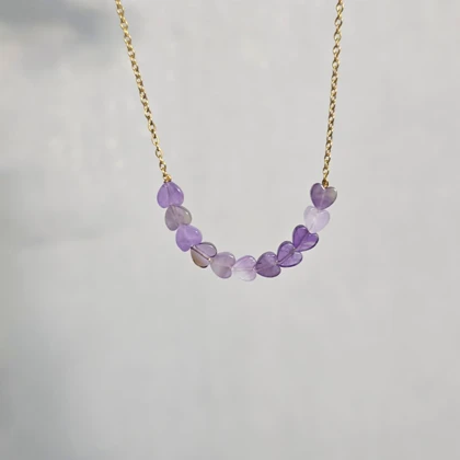 دستبند و گردنبند سنگ آمیتیست قلبی و تراش کریستالی