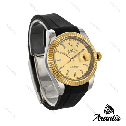 ساعت مردانه رولکس DateJust 2 طلایی بند رابر مشکی 66140-m