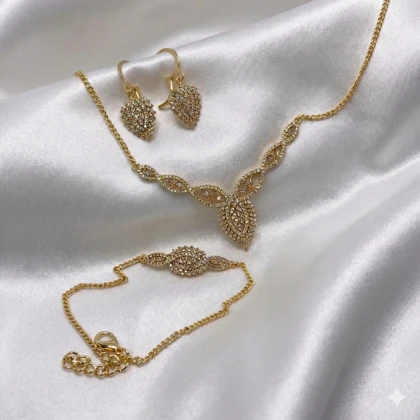 سرویس کامل برند شین مدل «اشک زرین» | تمام نگین با آبکاری طلا و گارانتی 1 ساله