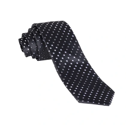 ست کراوات و دستمال جیب مشکی خال‌خالی 98136