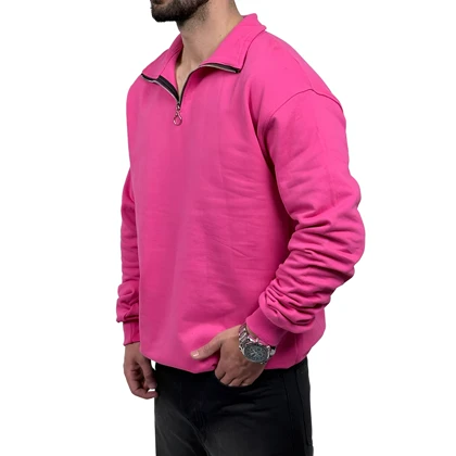 دورس مردانه ساده صورتی مدل یقه نیم زیپ