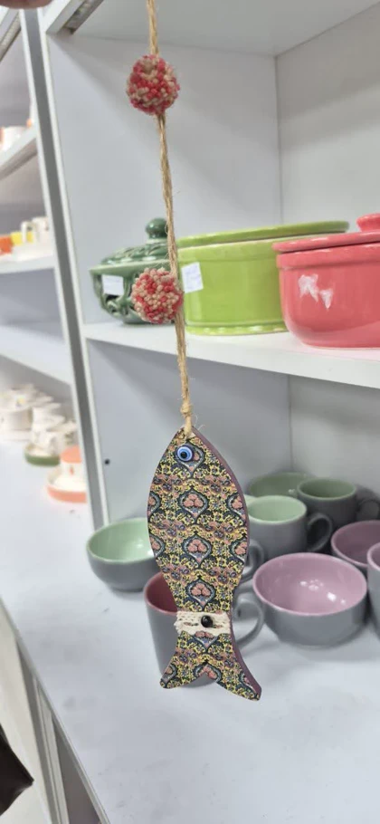 آویز زنگوله دار چوبی ماهی