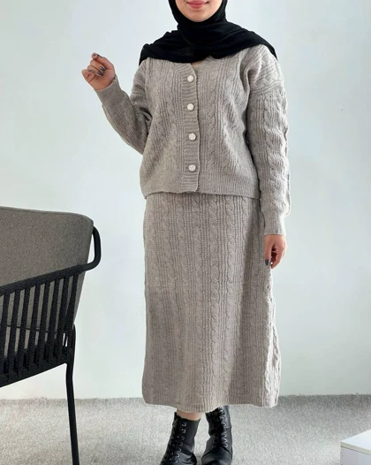 ست ژاکت بافت بهمراه دامن کد 4123