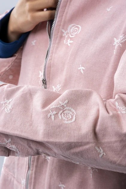 کت کتان ژاکارد زیپ‌دار زنانه