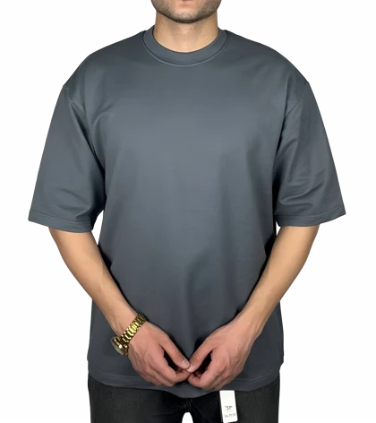 تیشرت آستین کوتاه طوسی ساده پارچه ماکان