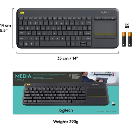 کیبورد بی سیم لاجیتک Logitech مدل K400 Plus با تاچ پد یکپارچه
