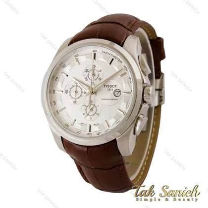 ساعت تیسوت مردانه 1853 سه موتوره بند چرم قهوه ای صفحه سفید Tissot-5049-G