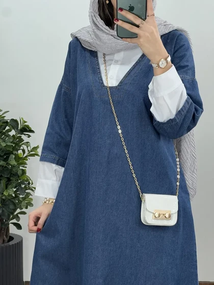 پیراهن مانتویی بلند یقه دار جین پرستو 2