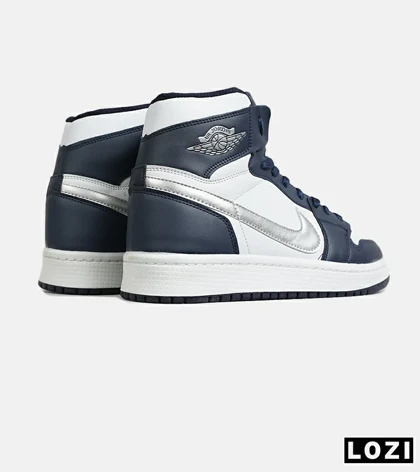 کفش کتانی بزرگ پا ساق‌دار سفید سرمه ای NIKE AIR Jordan 1 مدل 8310