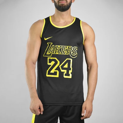 ست رکابی و شلوارک ورزشی مردانه لیکرز مدل PY-Nike 24 مشکی