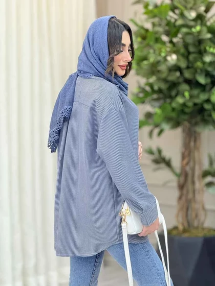 شومیز راه راه تک جیب پشت پیله
