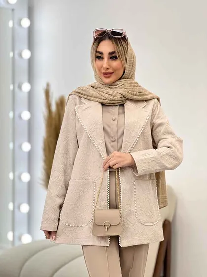 مانتو ژاکارد دو جیب مروارید