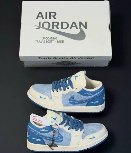 کتانی ویتنامی نایک ایر جردن وان لو لویی ویتون کاستوم آبیNike Air Jordan 1 Low Louis vuitton Custom