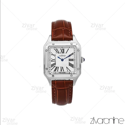 ساعت کارتیر مدل سانتوس دومونت قاب نقره ای بند چرم قهوه ای مدیوم 106171